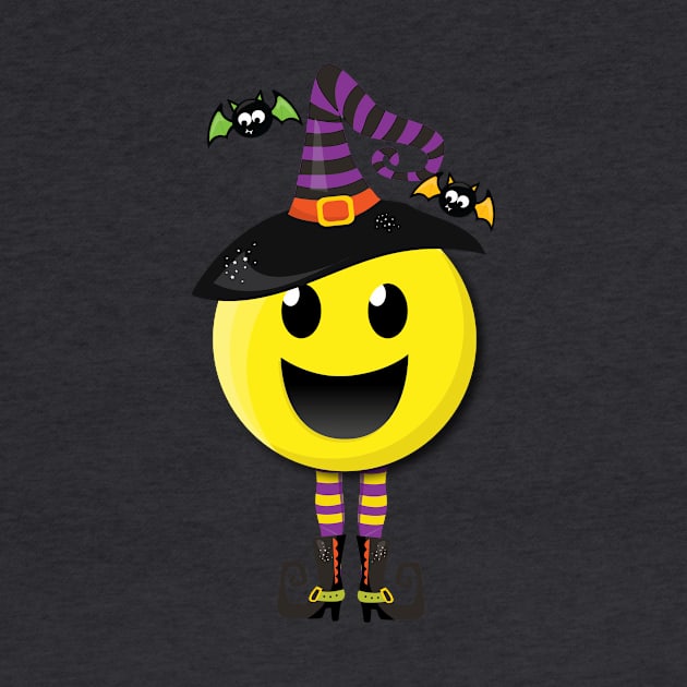 Emoji Creepy Happy Witch Halloween T-Shirt by 4Craig